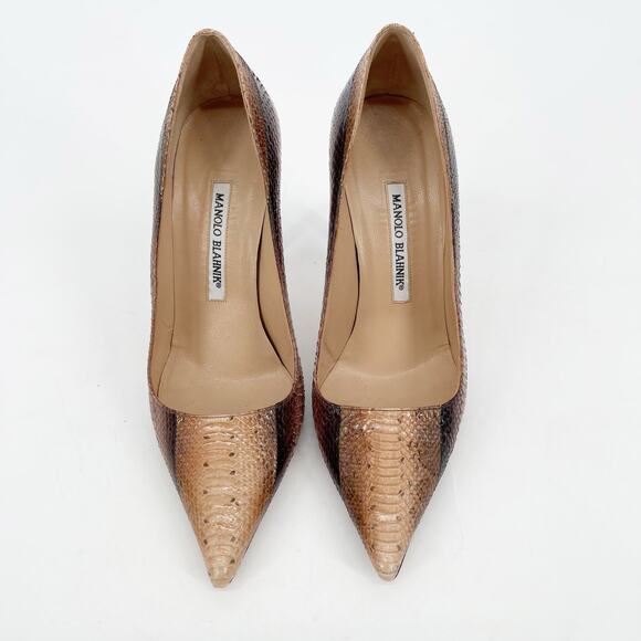 Manolo Blahnik Brown Tan Genuine Python Pointed Toe Stiletto Heel Pumps IT 38 - Picture 6 of 12
